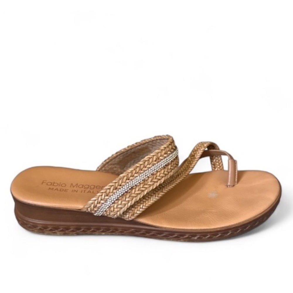 Fabio Maggenti Tan Leather Braided Slide Comfort Sandals Women's Size 8.5